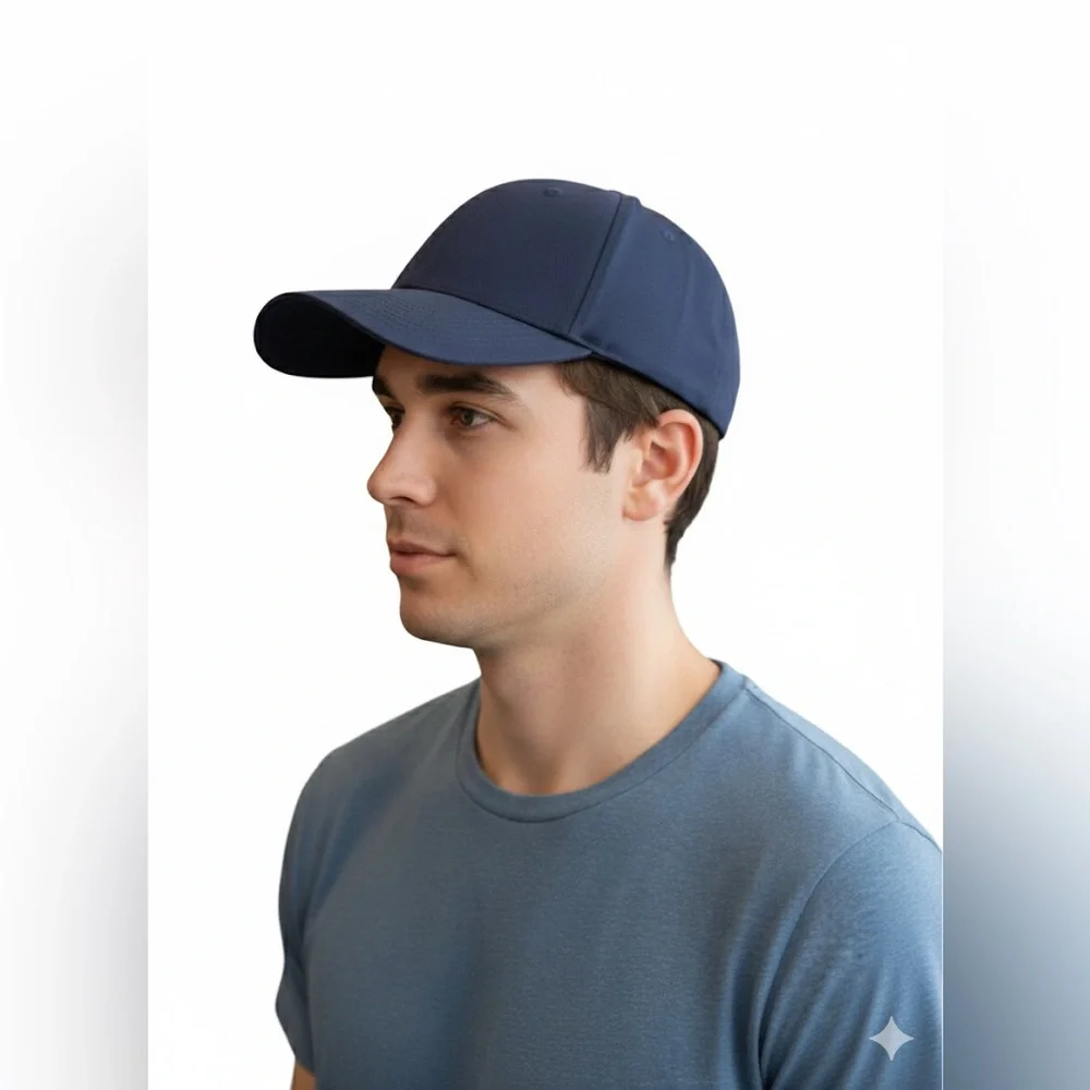 Flexfit Navy Blue Cap‎ Solid Navy Blue Fitted Baseball Hat Cap DIY Stretch NWT